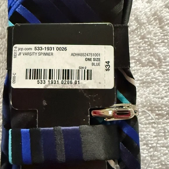 JF J.Ferrar Black and Blue Striped Tie - Picture 3 of 6